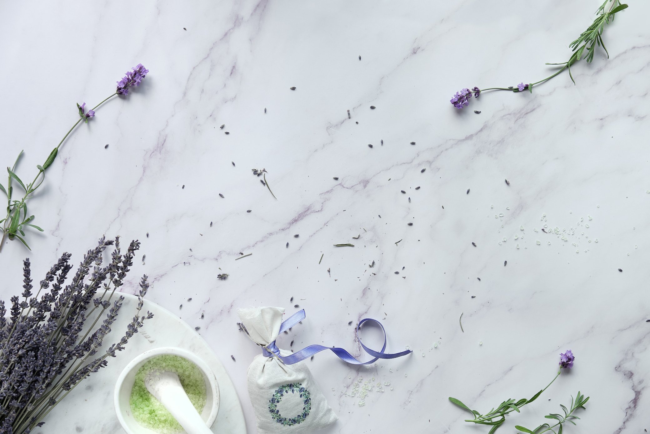Lavender Sprigs and Homemade Herbal Bath Salts